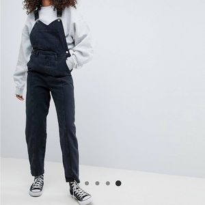 Black denim overalls